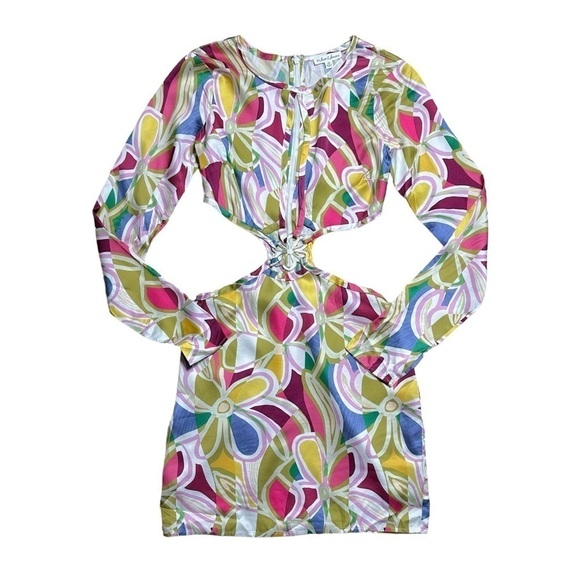 For Love & Lemons Colorful Thora Long Sleeve Mini Dress US XS - Picture 3 of 12